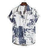 BIBOKAOKE Tshirt Herren Kurzarmhemden Hawaii Mehrfarbig Bedrucktes Hemden Dünne Blumenhemd Basic Slim Fit Freizeithemden Sommerhemd ​Revers Henley Shirt Casual Urlaub Strandhemd Strickjack