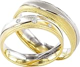 JC Trauringe Silber 925 Paarpreis Bicolor teilweise Gold Plattiert I Eheringe breit 5 mm I Partnerringe mit Gravur in edler Schatulle I 2 Hochzeitsringe Herrenring ohne & Damenring mit Steinen I P122