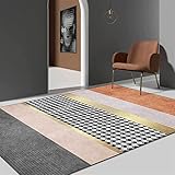 Moderner Carpetrea Teppich，Geometrische Hahnentrittmuster Golden Grey Pink rutschfeste Teppichmatte，für Schlafzimmer，NachtWohnzimmer，Dekorative Tepp