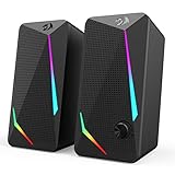 Redragon GS510 Waltz RGB Desktop-Lautsprecher, 2.0-Kanal-PC-Stereo-Lautsprecher mit LED-Hintergrundbeleuchtung, verbessertem Bass und leicht zugänglicher Lautstärkeregelung, mit USB und 3,5-mm-Kab
