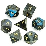 World of Dice - Labradorit Edition - edles Würfelset aus echtem Schmuckstein, 7-teiliges Würfelset für RPG, Pen and Paper, DND, DSA, D4 bis D20
