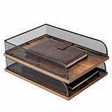 Briefablage aus Holz und Metall, Vintage-Design, Schreibtisch-Organizer, Papierablage, Büro-Akten-Organizer (schwarz)