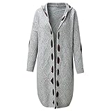 Lange Strickjacke für Damen, Bohemian-Stil, schmal, Fledermaus-Design, Patchwork, lange Ärmel, offene Vorderseite, Strickpullover, Manteltaschen, grau, XX-Larg