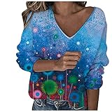 Damen T-Shirt Sommer Kurzarm Oberteile V-Ausschnitt Gestricktes Hochwertiges Gestreiftes Top aus europäischer Baumwolle Basic Casual Oberteile 3/4 Ärmel Langarmshirt Tshirt mit B