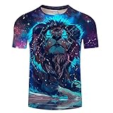 Kurzarm Rundhals Sweatshirt Lose Beiläufig Berauscht Galaxie König der Löwen König T-Shirt männlich 3DT Shirt Kurzarm Rundhals Digitaldruck lässig Kurzarm-Color_XL