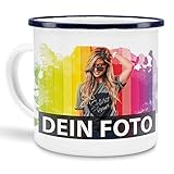 Metall-Tasse selbst gestalten/Personalisierbar mit eigenem Foto oder Text Bedrucken/Fototasse/Motivtasse/Camping/Emaille - Blauer R