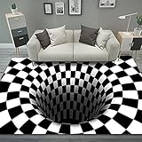 EUYXCRV 3D Vision Wohnzimmer Teppich Couchtisch Matte Schwarz-Weiß Dreidimensionaler Grafik Teppich, Kreative Schlafzimmer Nachttischdecke 100 x 160