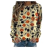 Damen Sweatshirt Halloween Langarmshirt Pullover Kürbis Smiley Drucken Herbst Winter Bluse Tops Oberteile Hoodie Langarm Pulli Teenager Mädchen Sportbekleidung for Frauen Elegante Oberteile Tunika Top