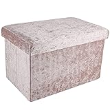 INTIRILIFE Faltbare Sitzbank 49x30x30 cm in Samt Rosé - Sitzwürfel mit Stauraum und Deckel mit Samtbezug - Sitzcube Fußablage Aufbewahrungsbox Truhe Sitzhock