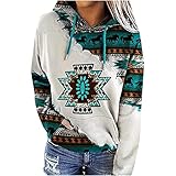 Cerlemi Damen Hoodie Kapuzenpullover Casual Geometrische Pferdedruck Tops Kordelzug Pullover Tops mit Kanga Pocket Ethnischen Stil Mit Kapuze Sw