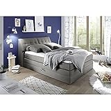 Lomadox Boxspringbett Hotelbett Doppelbett, 160x200 cm, in Grey, 7-Zonen Taschenfederkern-Matratze H2, Komfortschaum-Topper, Bettkasten, Kopfteil aufklappb