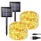 [2 Stück]Solar Lichterkette Aussen,Solar Weihnachtslichterkette Außen, LED Lichter Innen 12M LED Modi USB Aufladen für Draußen, Balkon, Garten, Hof, Baum, Weihnachten, Hochzeit, Party, Warmweiß