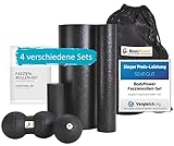 WOMA BodyPower Faszienrolle Set - 3 x Faszienrolle Klein und Groß, 1x Faszienball, 1x Duo Ball - Massage Set für Mehr Entspannung und Weniger Schmerzen, Schw