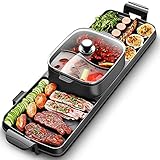 Elektrische Grillpfanne Mit Hot Pot ，2 In 1 Elektrischer Rauchfreier Barbecue-Grill Und Hot Pot BBQ Braten Cook Grill Antihaft-Multikocher Doppeltopf ，Duale Temperaturregelung Nü