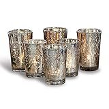 Loberon Windlichter 6er Set Latona, Weihnachtsdeko, Glas, H/Ø ca. 10/7 cm, antiksilb