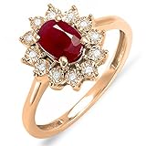 Damen Ring Kate Middleton Diana Inspired 14 Karat Rose Gold Rund Diamant & Oval Red Echte Rubin Verlobungsring