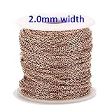 XYBB 2 Meter Edelstahl Rose Gold Gliederkette Halskette Bulkkabel 2mm Breite for Schmucksachen, Die DIY Supplies (Color : Rose Gold 2mm Width)