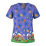 Schlupfkasack Damen Weihnachten kostüm Medizinische Uniformen Kasacks Pflege Bunt T-Shirt mit V-Ausschnitt Lose Schlupftops mit Christmas Motiv Teen Mädchen Frauen Kurzarm T-Shirts Schlup