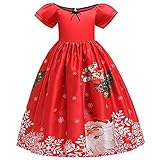 Weihnachtskleid Kinder Mädchen Festlich Kleid Druckkleid Kurzarm A-Linie Rock Partykleid Hochzeit Brautjungfer Kleid Swing Abendkleid Vintage Knielang Festkleid fü