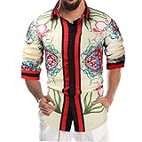 Nuzai Hemd Herren Vintage Schick Drucken Langarmshirt Herren Kent Kragen Hawaii Ethnischer Stil Sandstrand Hemd Herren Slim Fit Mode Lassig Klassische Hemd H