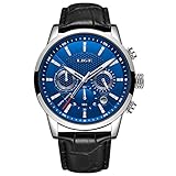 LIGE Herren Uhr Mode Chronograph Sport Wasserdichter Analoger Quarz Edelstahl Lederuhr Klassische Business Casual Armb