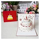 Geschenkkarten Geburtstagstorte 3D handgefertigte Pop-Up-Karte Cut Postcard-Gruß-Geschenkkarten leer mit Umschlag Geburtstagsgeschenke Geburtstagskarten Grußkarten ( Color : Red , Quantity : 1 pc )