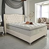 Golden Gate Boxspringbett 180x200 Luxus Bett Shera Gewebe Natur I Doppelbett mit Matratze und Bettkasten I Amerikanisches Bett King 7 Zonen Tonnentaschenfederkern Boxspring Schlafsy