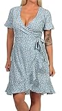 ONLY Damen Kleid ONLOlivia Wrap 15206407 Dusk Blue/Two Tone Flower 40