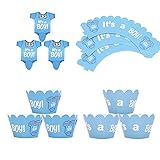 MiaLover 24 Stück Baby Dusche Kuchen Dekorieren Topper Babyparty Tortendeko Junge It's A Boy Kuchendeko Cupcake Toppers Baby Shower Muffin Aufsatz Dekoration Cake Picks für Party Ankündigung G