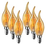 6er-Pack MENTA 6W E14 Kerze LED Lampe, Bernstein Glas, Vintage Lampe, 6W (ersetzt 60W), 600lm, Warmweiß 2700K, Kerzenform Filament LED Leuchtmittel, Classic Kerze Glühbirne, Flamme, Nicht Dimmb