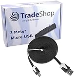 Ultralanges 3m Meter Highspeed Micro USB 2.0 Flachkabel Ladekabel Datenkabel für Doogee X5 Max doro 8031 8031C Elephone P8000 4G Emporia CLASSIC COMFORT SELECT Haier Leisure L56 L60 Phone L50 L52 L53 W858 Voyage G31 V3 V4 V6