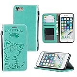 iPhone 6 Plus / 6S Plus Hülle, Anfire Tasche Ultra Slim Premium PU Leder mit Kartenfach Stand-Funktion Brieftasche Flip Wallet Lederhülle Etui Case Cover für Apple iPhone 6 Plus / 6S Plus (5.5') mit Grün Katze M