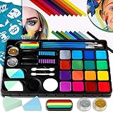 FLYISH DIRECT Bodypainting Schminke & Gesicht malen voller Farbe Kinder Make-up Palette-Safe & ungiftig Easy Wash, 18 Farben 28 Schablonen mit 4 Pinsel für Maskerade Halloween, Karneval, W