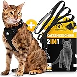 Tierhood® Katzengeschirr [OHNE ÜBERSTÜLPEN] - inkl. Leine - für kleine Katzen - Geschirrset mit Katzen Leine - Geschirr Katze - Cat Harness - Katzengeschirr mit Leine ausbruchsicher (XS,Black)