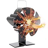 Kaminventilator, Joycabin Ofenventilator mit 5 Blättern, WäRmebetriebener Ventilator mit Thermometer, Kaminventilator Ohne Strom, für Kamin kaminö