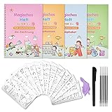 Magisches Heft Deutsch,4 Stück Magische Kalligraphie von Kindern,Wiederverwendet Werden kann Magisches Übungsbuch, für Kinder,Zahlen,Mathematik,Zeichnung,Buchstaben Schreiben L