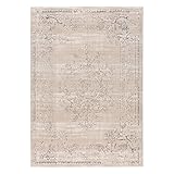 mynes Home Teppich Vintage grau / pflegeleichter Teppich mit Hoch-Tief Effekt / Teppich Wohnzimmer 200x290 / orientalischer Teppich Schlafzimmer / Vintage Teppich Esszimmer / Öko-Tex-100