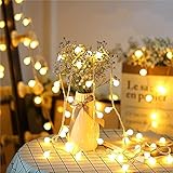 RONGYAN Runde Kugel Innen LED lichterkette Warmweiß 80LED Außenlichterkette Wasserdicht Beleuchtung Weihnachtsbeleuchtung für Weihnachten Halloween Hochzeit 10M