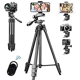 Handy-Stativ, 133 cm, leicht, Selfie-Stativ, tragbares DSLR-Kamerastativ für iPhone, Android mit Handy/Pat-Halterung und kabelloser Bluetooth 5.0 Fernauslöser – Schwarz, neue V