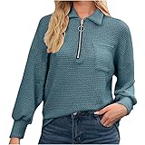 Fanxing Bluse Damen V-Ausschnitt Einfarbig mit Taschen Lange Ärmel Langarmshirt kalte Pullover Oberteil Tops Herbst Freizeit T-Shirt Bluse Pullover Herbst Winter Bluse Tops Ob