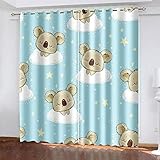 CIOJKG schiebegardinen 2er Set Koala Cartoon süß 117X138cm 2 Stücke Gardinen mit Ösen Verdunklungsvorhänge Thermo Vorhang Blickdicht für Schlafzimmer & W