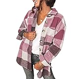 Damen Hemdjacke Urban Style Hemdjacke Übergroß Kariert Retro Herbst Und Winter Freizeitjacke Jacke Rosa+S