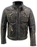 Infinity Herren Schwarz warmen Jahrgang Brando Bikerjacke aus Leder 2XL