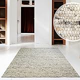 Teppich Wölkchen Schurwolle Hand-Web-Teppich | Wollteppich Landshut im Skandinavischen Design | Wohnzimmer Schlafzimmer Esszimmer Flur | 13 mm Dicke | Natur, weich, modern (Kiesel - 70x130 cm)