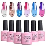 AIMEILI UV LED Thermo Gellack mehrfarbig ablösbarer Temperatur Farbwechsel Nagellack Chameleon Gel Polish Set Kit - 6 x 10ml - Set Nummer 14