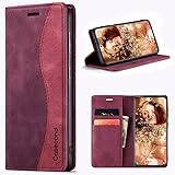 Casecond für iPhone 7/8/SE 2020/6/6S Hülle Handyhülle Leder Flip Case Magnet Magnetisch Klappbar Kartenfach Klapphülle Wallet Lederhülle für Männer Frauen RFID Schutz Schutzhülle Wein Rot und R