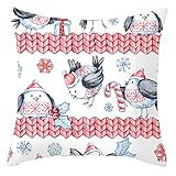 Beydodo Kissenbezug Polyester Vögel Schneeflocke Zuckerstange, Weiß Rot Kissenbezüge Weihnachten 50x50