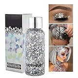 CkFyahp Body Glitter Gel Meerjungfrau Pailletten Funkelnde Chunky Body Lotion Glitzer Flüssiger Lidschatten für Kosmetik Gesicht Haare Lippen Nagel Festival Party Make Up Dekoration (Silber)