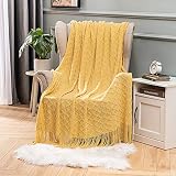 MIULEE Kuscheldecke Diamant Fleecedecke Decke Weich Flauschig Einfarbig Wohndecken Couchdecke Sofadecke Blanket für Bett Sofa Schlafzimmer Büro, 125x150 cm Gelb