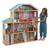 KidKraft 65252 Puppenhaus Majestic Mansion aus Holz mit Möbeln und Zubehör, Spielset mit vier Spielebenen für 30 cm große Pupp